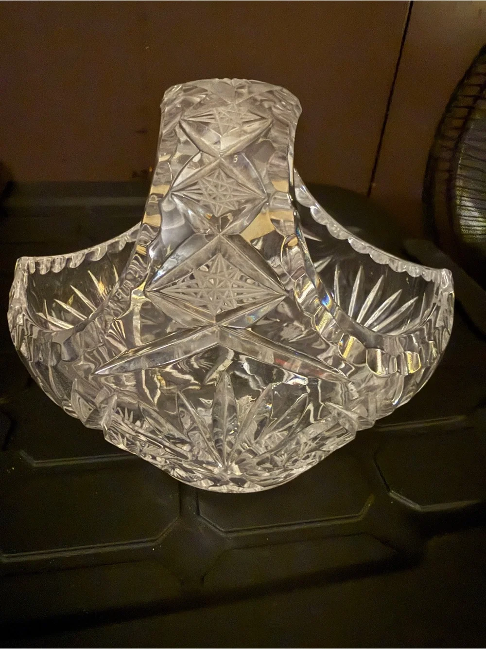 Clear Hand-Cut Glass Vase